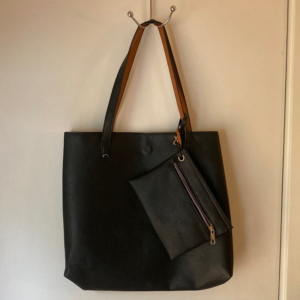 Reversible black/brown purse with black clutch